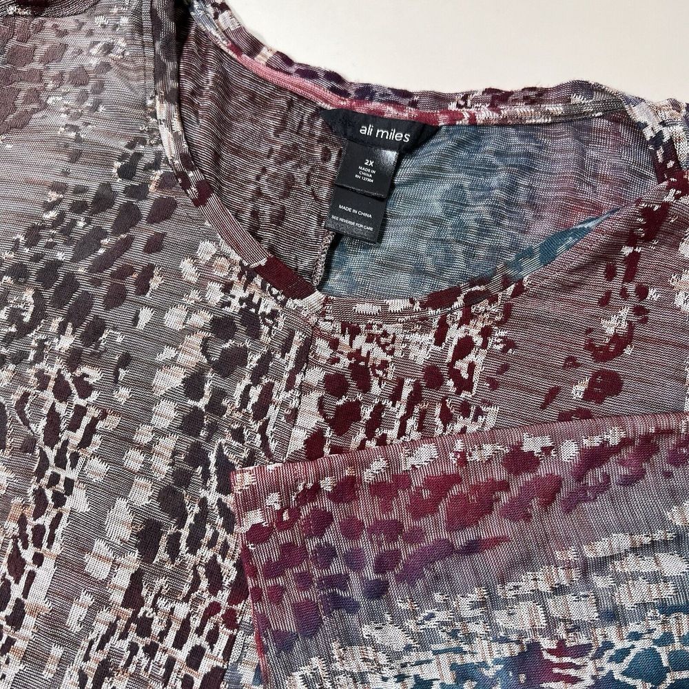 Ali Miles Womens 2X Tunic Top Multi Color Snakeskin Print 3/4 Sleeve A-Line Knit
